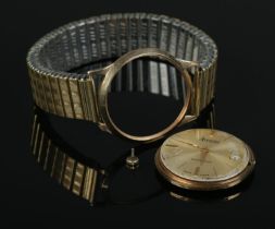 A Gents 9ct Gold Accurist Shockmaster manual wind wristwatch, for repair. With baton markers and