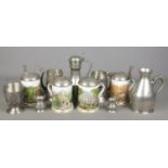 Four Franklin Porzellan tankards along with a quantity of pewter.