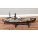 A large heavily detailed motorised model of a sail assisted steam trawler featuring additional row