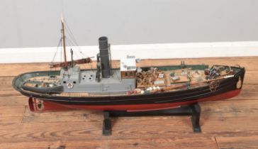 A large heavily detailed motorised model of a sail assisted steam trawler featuring additional row