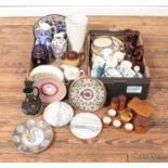 Two boxes of miscellaneous. Includes Johnson Brothers, Hornsea Saffron, Spanish plates, marble bases