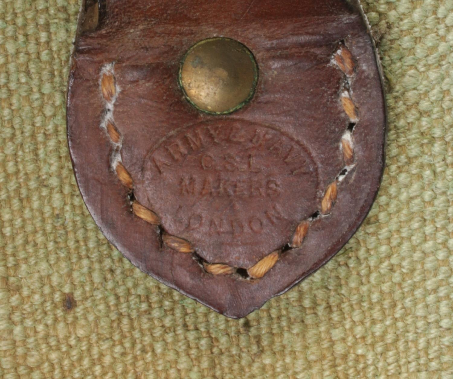 An antique green canvas and leather gun case. Bears label for John Rigby & Co. - Image 4 of 4