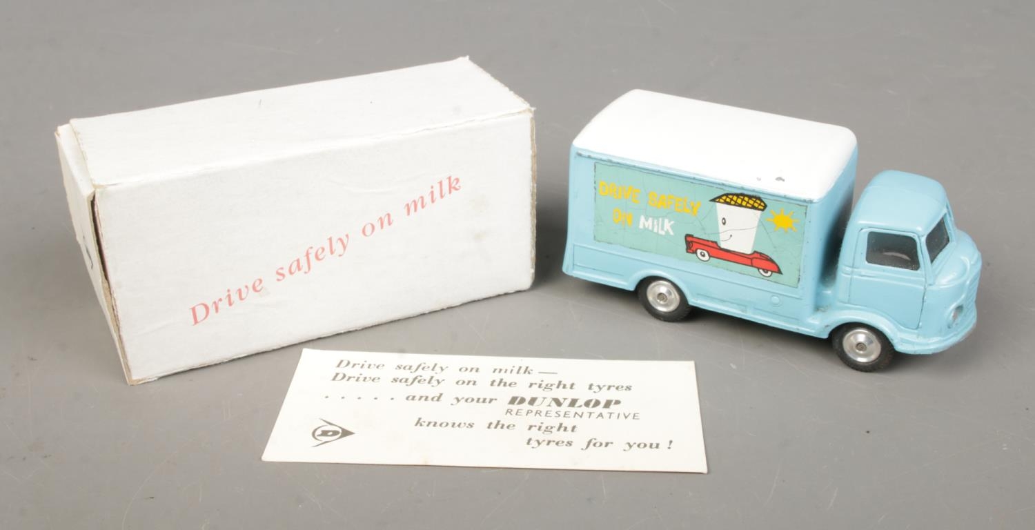 A Corgi Dunlop /Milk Marketing Board promotional Karrier Bantam featuring the slogan 'Drive Safely