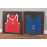 Two framed Boxing vests/shirts to include Amateur Boxing Association and England Boxing Team