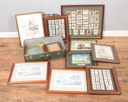 A collection of framed cigarette cards and assorted prints to include Granville Daniel Clark, Hugh