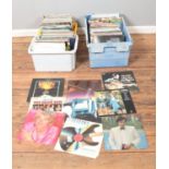 Three boxes of assorted vinyl records of mainly pop, rock and easy listening to include ABBA,