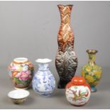 A small selection of oriental wares including ginger jar and cloisonne vase together with large