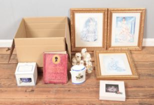 A box of miscellaneous to include Ringtons, Royal Doulton, Charles Dickens books, Royal Worcester