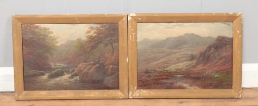 Two git framed oil on canvas paintings; one titled 'On the Hills', near Grassmere, Westmorland,