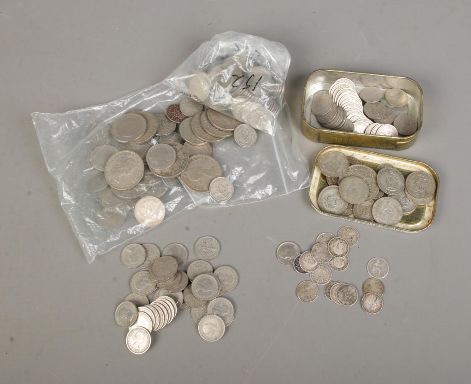 A collection of assorted British coins to include pre-1920's silver (23.7g), 1920-1947 half silver