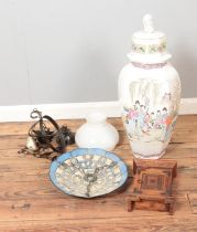 A collection of miscellaneous to include oriental lidded vase, two glass light fittings and small