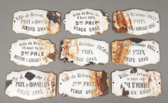 Nine 1930s French enamelled signs/plaques for Ville de Brionne.