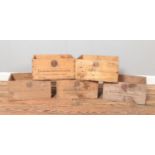 Five vintage wine crates; all stamped for Domaine de Fontsainte, product of France.