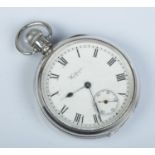 A Waltham silver pocket watch. In Dennison Watch case assayed Birmingham 1927. Running.