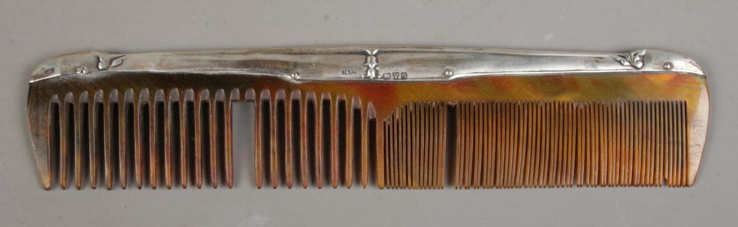 A mahogany cased six piece silver backed vanity set; the case bearing central fan patera inlay. - Image 5 of 5