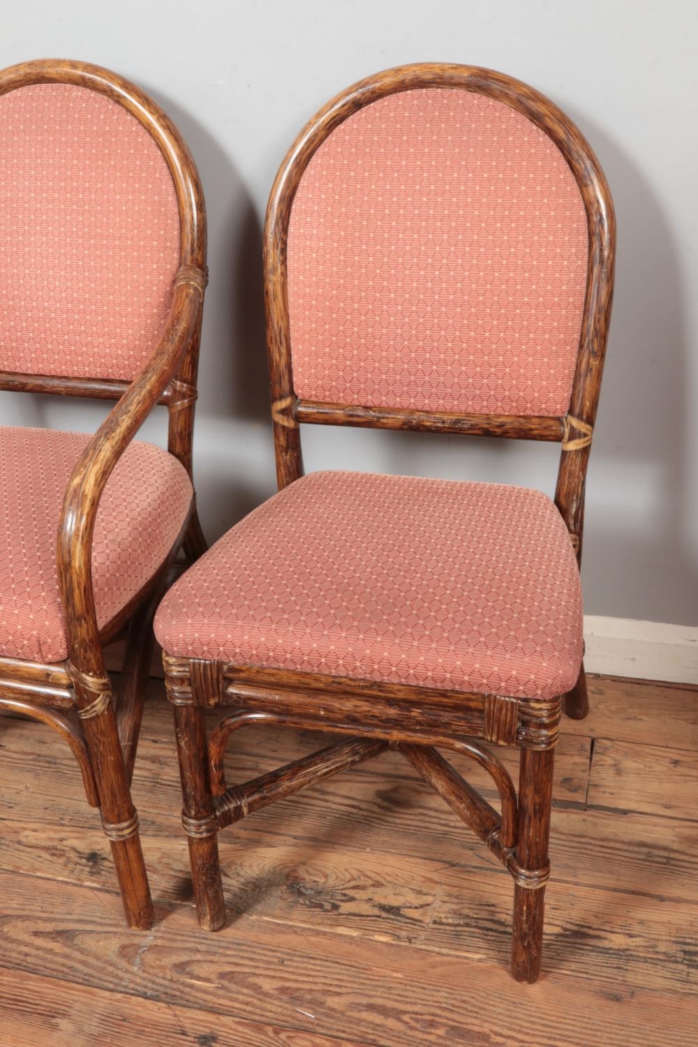 A quality set of six bamboo dining chairs with upholstered seat and back including two carvers. - Image 3 of 3