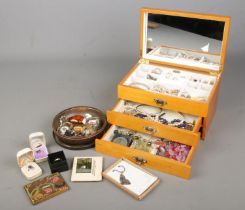 A quantity of costume jewellery including silver ring and thimble, simulated pearl necklaces,