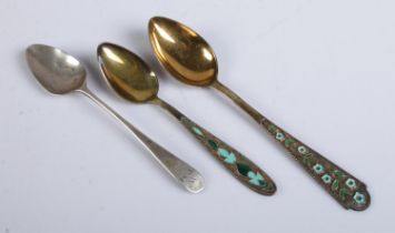 Two 875 silver and enamel, possibly Russian spoons with floral deocration, together with a silver
