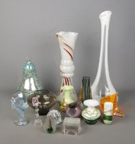 A good collection of assorted art glass to include Gozo vases, large pear, rose, paperweights, etc.