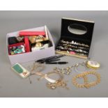A collection of assorted vintage costume jewellery to include Onyx earrings and pendant,