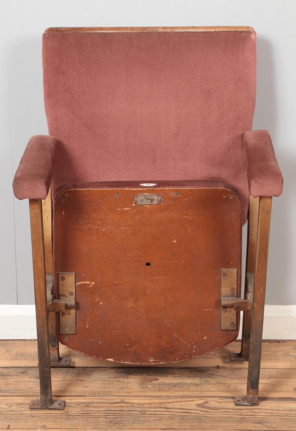 A single vintage cinema seat with plaque to base and Number 8 plaque. - Image 2 of 2