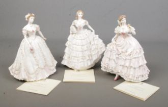 Three Royal Worcester limited edition porcelain figures with certificates. Includes Belle Of The