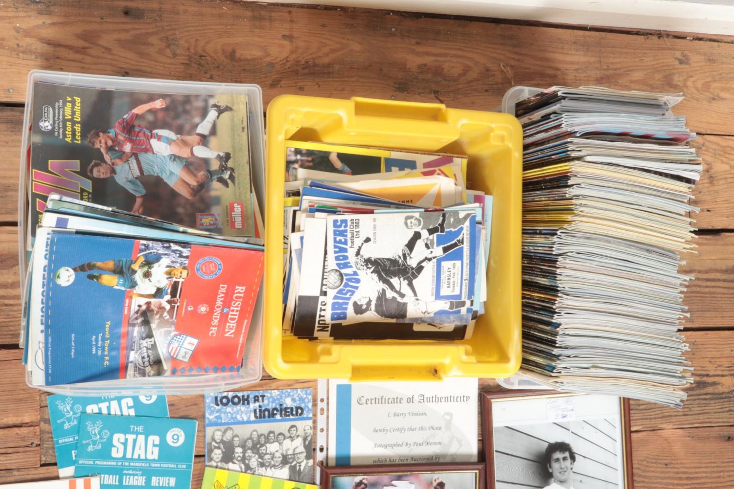 Three boxes of assorted football programmes dating between 1960 and 2010 along with two signed - Image 2 of 2