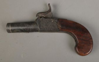 An antique Hanson of Doncaster percussion cap pistol, featuring concealed trigger, 12mm aperture