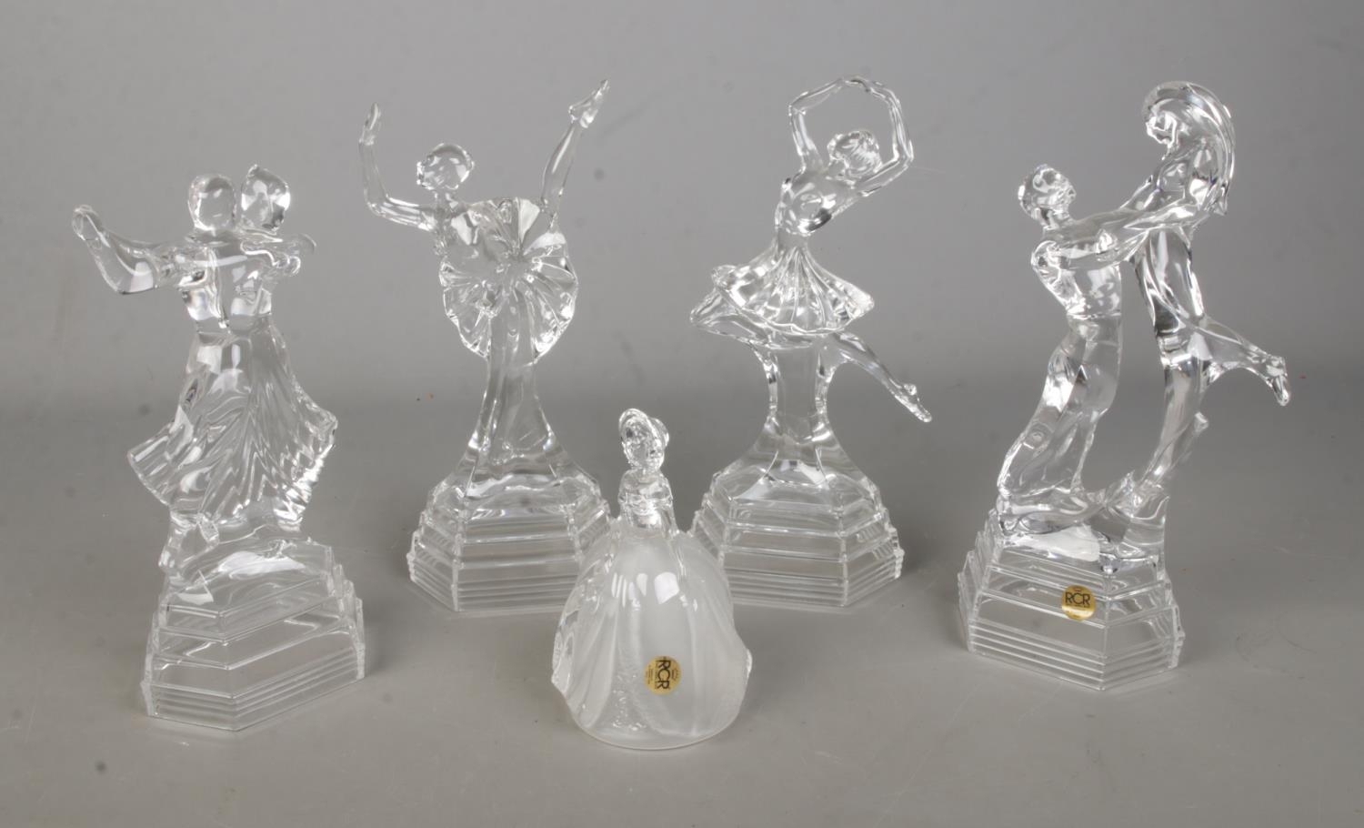 Five Royal Crystal Rock glass figures mostly portraying dancers to include ballerina examples.