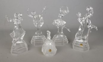 Five Royal Crystal Rock glass figures mostly portraying dancers to include ballerina examples.