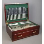 A mahogany cased James Dixon and Sons twelve place canteen of cutlery, with hinged top and lower