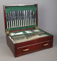 A mahogany cased James Dixon and Sons twelve place canteen of cutlery, with hinged top and lower
