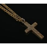 A 10ct Gold crucifix pendant, suspended on 9ct Gold necklace chain. Length unclasped 46cm. Total