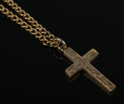 A 10ct Gold crucifix pendant, suspended on 9ct Gold necklace chain. Length unclasped 46cm. Total