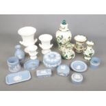 A collection of ceramics to include Wedgwood Jasperware and Mason's Ironstone in the chartreuse