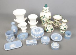 A collection of ceramics to include Wedgwood Jasperware and Mason's Ironstone in the chartreuse