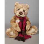 A Charlie Bears jointed teddy bear, Adam. Exclusively designed by Isabella Lee. With scarf and