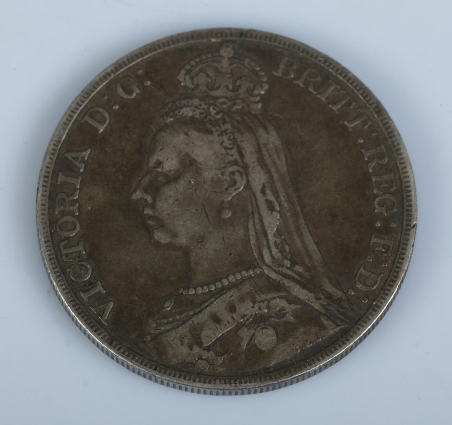 A Victorian silver crown, dated 1890, with milled edge. 28.1g. - Image 2 of 2