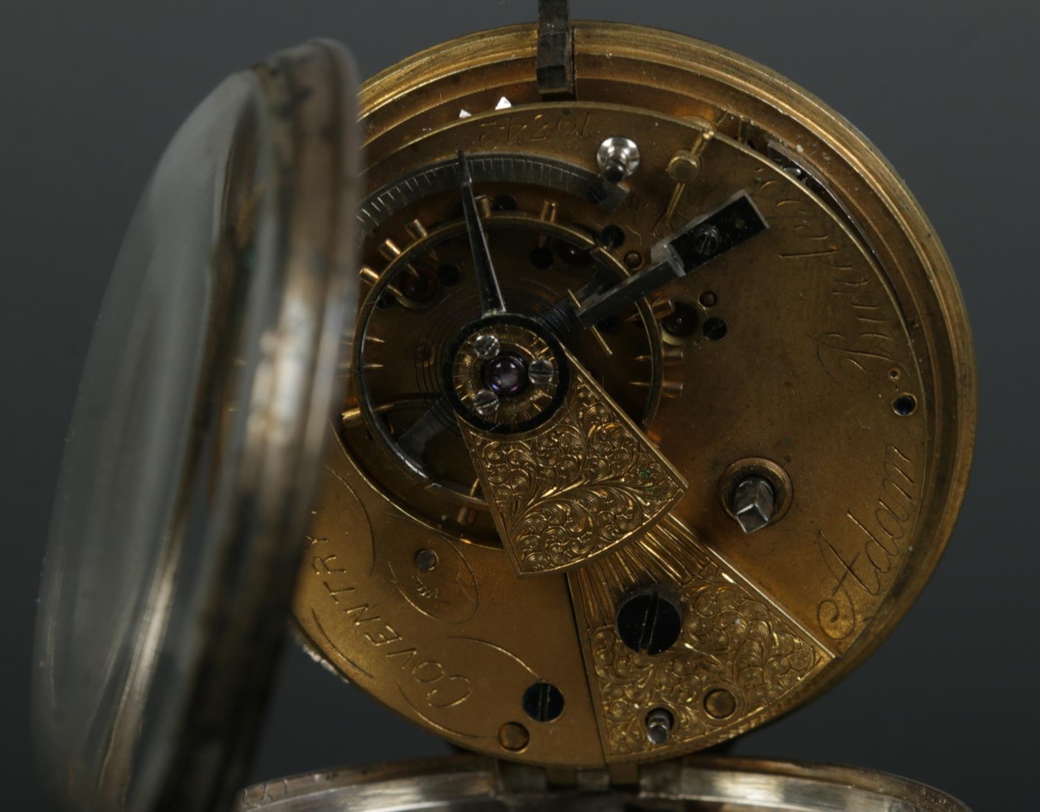 A Victorian silver open face pocket watch, with movement for Adam Burdess, Coventry; 10342. - Image 4 of 4