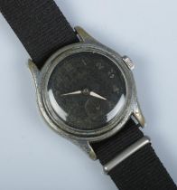 A vintage Mora stainless steel manual wristwatch. Having black dial and subsidiary seconds.