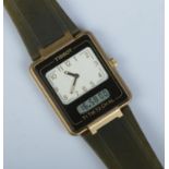 A gents gold plated Tissot TwoTimer wristwatch with analog and digital displays. Working