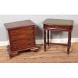 Two pieces of assorted furniture to include small chest of four drawers and leather inset side table