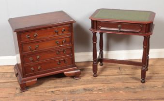Two pieces of assorted furniture to include small chest of four drawers and leather inset side table