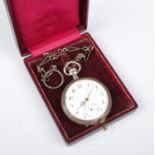 A continental silver Ancre De Precision pocket watch in case. Running. Cracking to enamel dial.