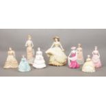 A collection of Coalport ceramic and resin figurines, including Queen Charlottes Ball, Cordelia, Age