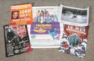 A collection of assorted posters, including signed music examples from John Walker, and UK Subs,