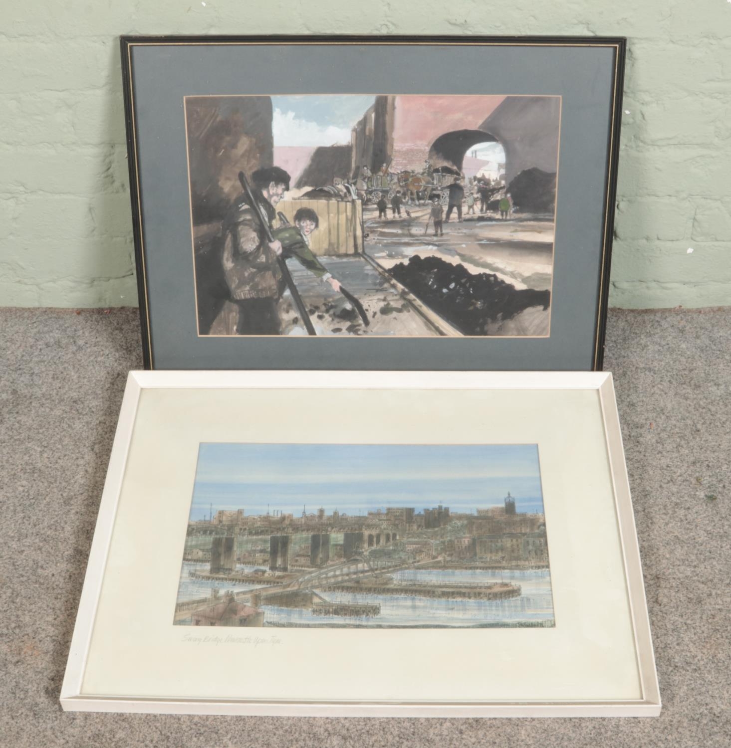 J.N.Padden, a pen and ink artwork together with an unsigned watercolour of an industrial scene.