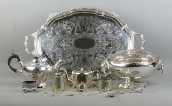 A collection of assorted metalwares and silver plated items. To include very large Walker and Hall