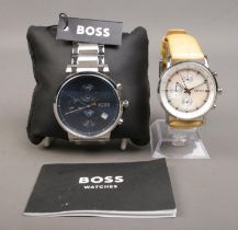 A Gents Hugo Boss Integrity quartz wristwatch, with dark blue dial on stainless steel bracelet