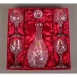 A boxed set of German Echt Bleikristall wine glasses and decanter